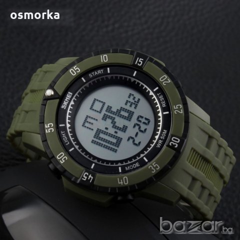 Нов спортен часовник Skmei Shock military цвят на каишката, снимка 3 - Мъжки - 19340256