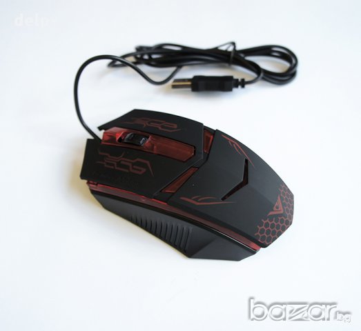 Оптична геймърска мишка светеща черна USB DPI=800, снимка 1