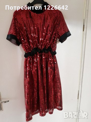 Червена пайетена рокля, снимка 6 - Рокли - 21554014