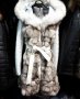Дамско дълго палто от лисица и естествена агеншка кожа с качулка код 423
