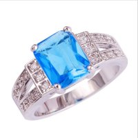 Посребрен пръстен със син камък, фини кралски бижута със цирконий, бижу унисекс моден младежки, снимка 6 - Пръстени - 21871788