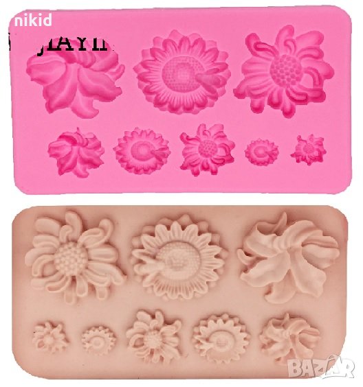 Едри дребни рошави цветя цвете силиконов молд форма украса торта фондан шоколад и др, снимка 1