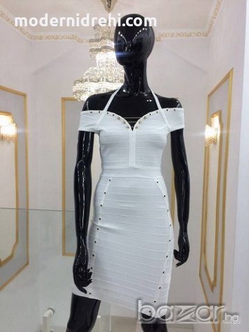 дамска бандажна бяла рокля 