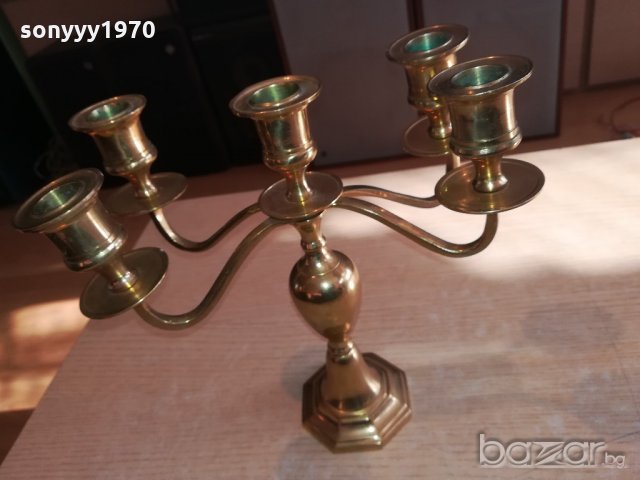 свещник за 5 свещи от швеция-масивен-мед/месинг-24х23х12см, снимка 9 - Антикварни и старинни предмети - 20342398