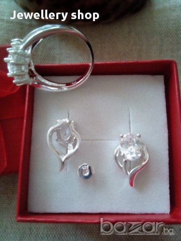 Сребърни обеци и пръстен, комплект Френд, код 0702, снимка 4 - Бижутерийни комплекти - 9304139