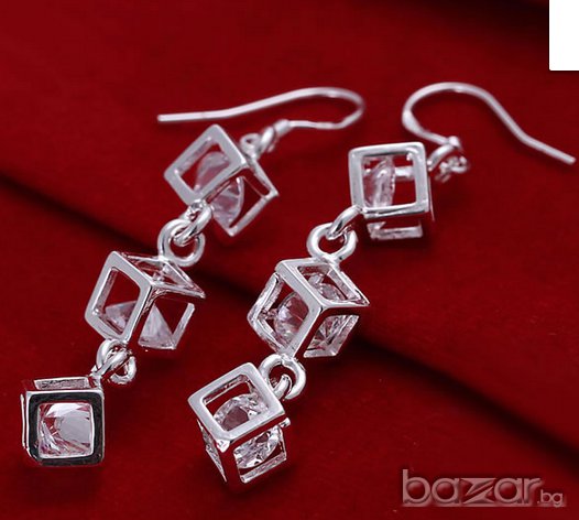 Страхотни сребърни обеци квадрати, снимка 2 - Обеци - 8496222