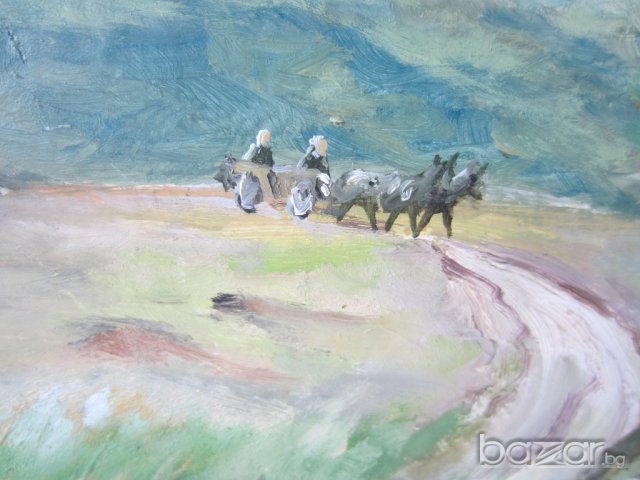 Голяма картина, маслени бои, пейзаж, елени сърни, за механа - хижа, снимка 6 - Картини - 19416326