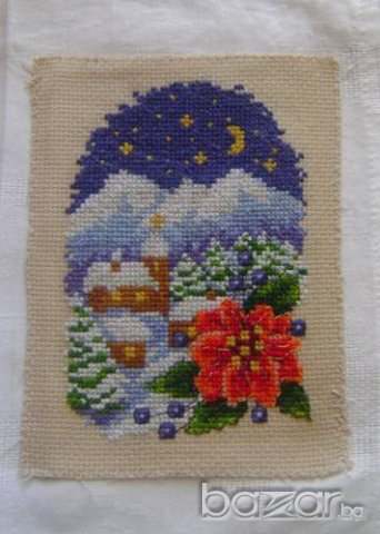 Ландшафт с коледна звезда, снимка 2 - Гоблени - 19847858