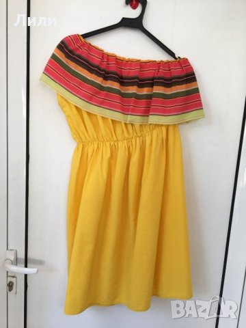 Жълта рокля с голо рамо, снимка 3 - Рокли - 26136186