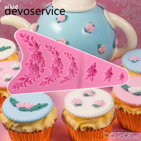 6 реда рози розички силиконов молд за фондан украса торта декорация мъфини шоколад, снимка 1