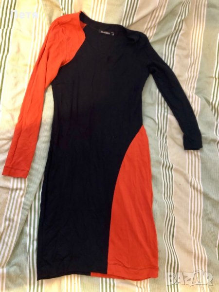 Дамска рокля тъмно синьо и оранжево, снимка 1