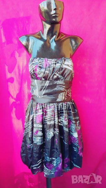 Черна сатенена рокля бюстие тип балон М/Л, снимка 1