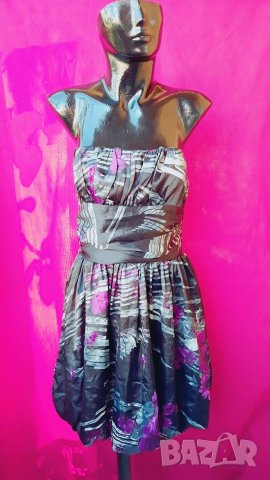 Черна сатенена рокля бюстие тип балон М/Л, снимка 1