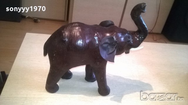 ГОЛЯМ Слон-голям-кожено покритие-30х30х13см-внос швеицария, снимка 4 - Антикварни и старинни предмети - 18314700