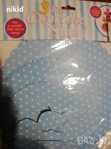 3 етажна Триетажна поставка стойка за мъфини картонена синя на бели точки кексчета, снимка 3 - Други - 22500135
