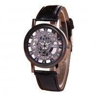 Изискан прозрачен мъжки ръчен часовник с кварцов механизъм и кожена каишка, снимка 3 - Мъжки - 39285205