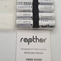 RCR123A Batteries 750mAh 3.7V Rapthor, снимка 1 - Батерии, зарядни - 43413235