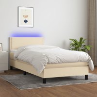 Боксспринг легло с матрак и LED, кремаво, 100x200 см, плат, снимка 4 - Спални и легла - 43236735