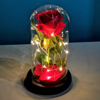 Вечна , неувяхваща роза в стъкленица (светеща) - подарък за жена, снимка 2 - Изкуствени цветя - 32144472