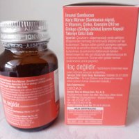 Хранителна добавка IMUNOL SAMBUCUS 20 капсули при грип и настинка, снимка 3 - Хранителни добавки - 43620493