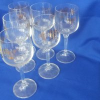 Кристални чаши за вино, високо столче, златна шарка 6 бр, снимка 1 - Чаши - 27608606