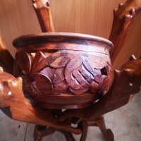 Дървена саксия със дърворезба, снимка 3 - Саксии и кашпи - 27466971