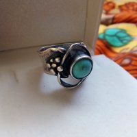 Авторски сребърен пръстен с тюркоаз - 3, снимка 5 - Пръстени - 28490175