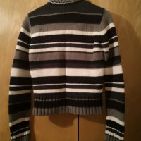 Дамски пуловер с цип поло М размер черно бяло сиво, снимка 2 - Блузи с дълъг ръкав и пуловери - 32263948