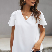 Дамска блуза в бял цвят с V-образно деколте и къси ръкави, снимка 4 - Други - 44862422