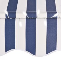 Ръчно прибиращ се сенник с LED, 200 см, синьо и бяло, снимка 5 - Градински мебели, декорация  - 38055465