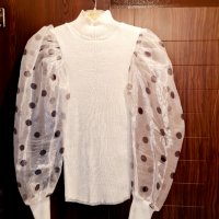 Дамска блуза поло с буфан ръкав от тюл , снимка 2 - Блузи с дълъг ръкав и пуловери - 40089424
