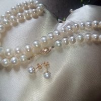 Перли със злато 18 и 14 карата/колие+обеци/, снимка 4 - Бижутерийни комплекти - 37051677