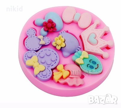 Микс Корона Пандела Мини Маус Кити шапка зайче ягода силиконов молд форма украса торта фондан смола, снимка 1