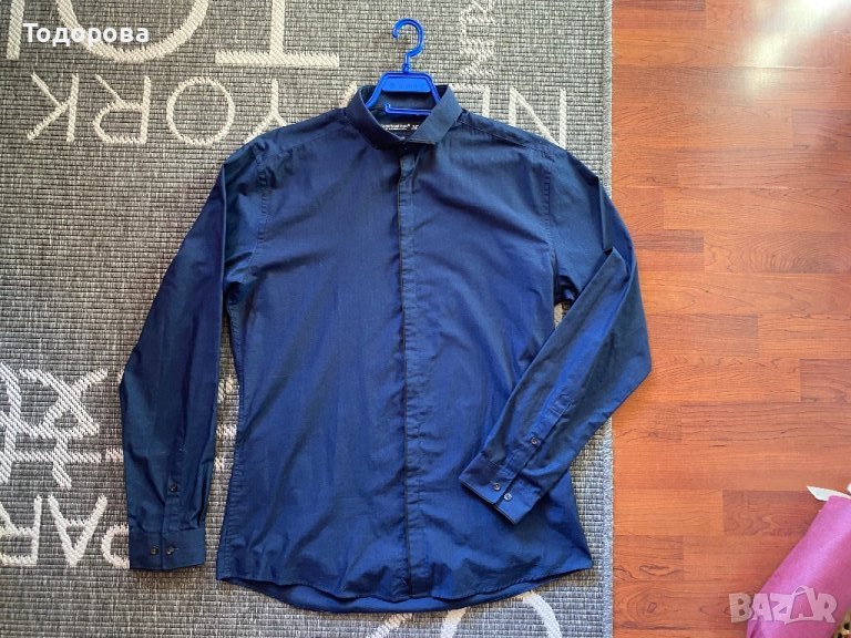 Мъжка, много елегантна риза с дълъг ръкав, тъмносиня., снимка 1