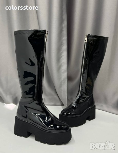 Ботуши на платформа - черен лак - BG10, снимка 1