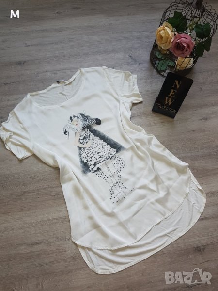 НОВА дамска бяла тениска с щампа на намаление , снимка 1