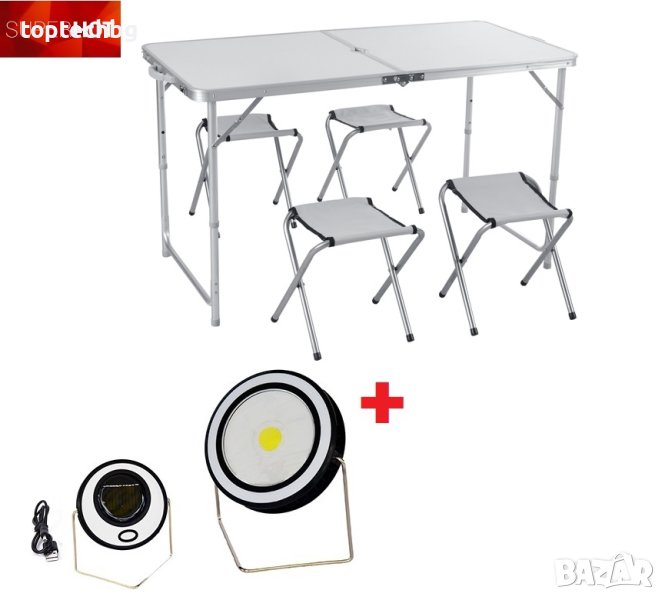 Къмпинг маса с 4 стола + подарък соларна лампа, снимка 1