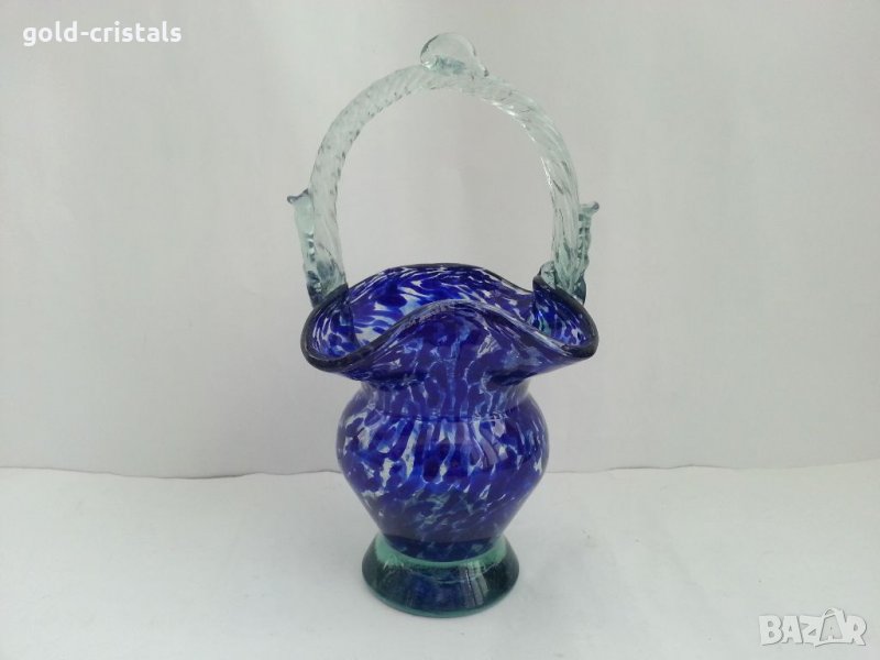 Стара стъклена кошница цветно синьо стъкло , снимка 1
