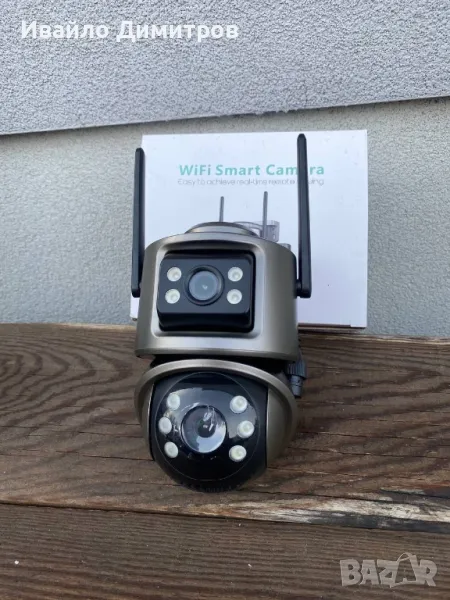 Двойна Външна WiFi Камера A32 с два ектрана 4MP+4MP, ICSee, Тъмно Сива, снимка 1