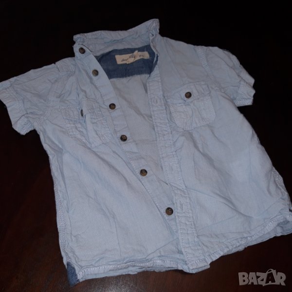 12-18м 86см  Риза с къс ръкав Материя памук Цвят синьо Без следи от употреба, снимка 1