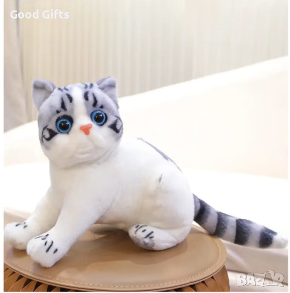 Плюшено коте, сиво/бяло, 27см, снимка 1