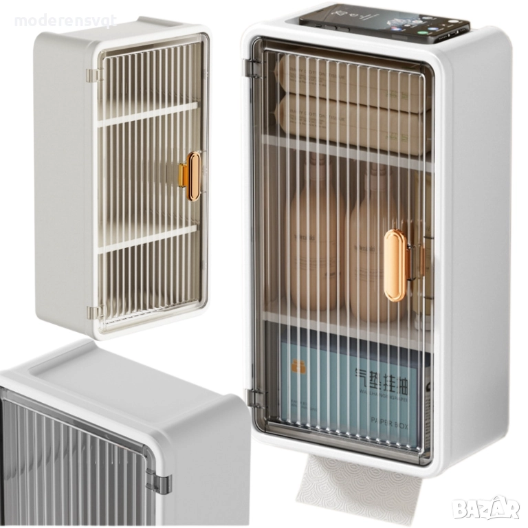 Водоустойчив ПВЦ шкаф за баня и тоалетна с поставка за хартия и телефон, снимка 1