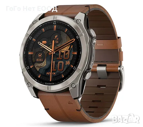 Garmin Fenix 8 - 51 мм, AMOLED, Sapphire - Carbon grey DLC с Chestnut кожена каишка, снимка 1