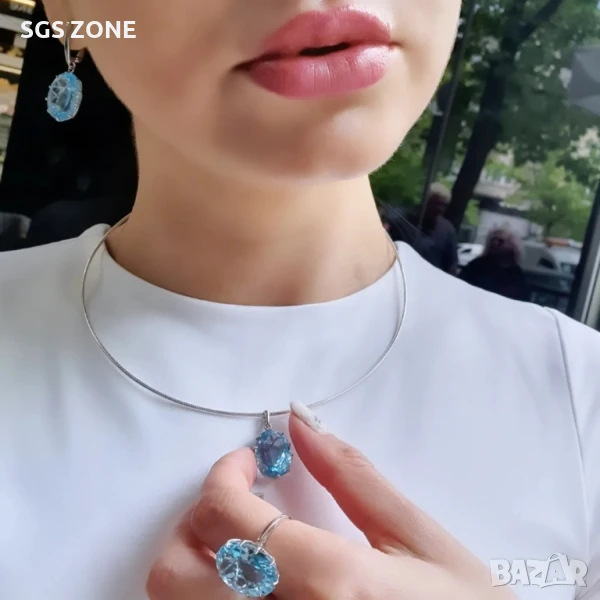 СРЕБЪРНА ВИСУЛКА С TOPAZ SWISS , снимка 1