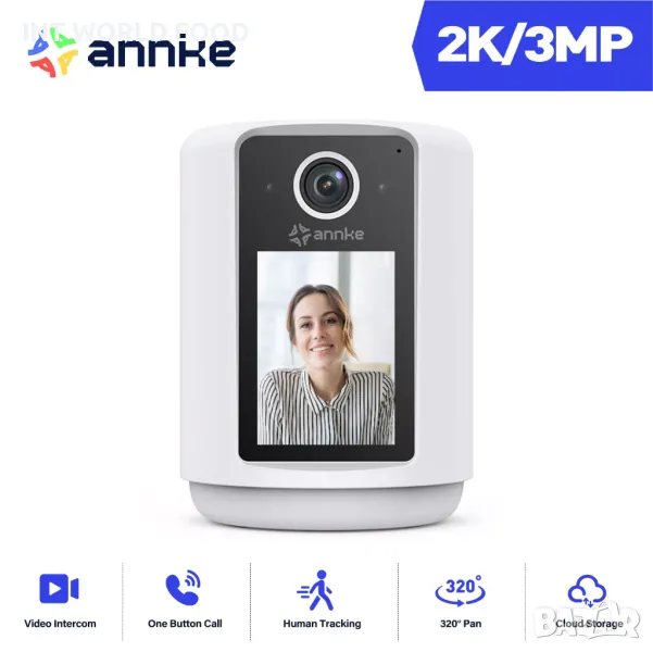 ANNKE 3MP WiFi IP Смарт Безжична Камера Двупосочно Аудио Видео Обаждане Вградена Нощна Лампа O-Kam P, снимка 1