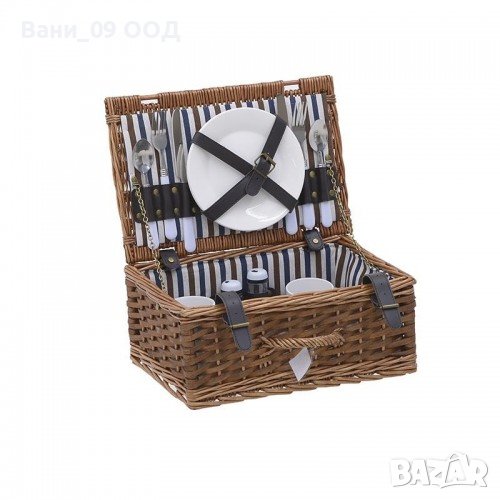 Заредена кошница за пикник от плетена върба, снимка 1