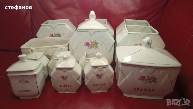 Ретро, стари порцеланови съдове за кухня, подправки, брашно, ориз ….., снимка 1