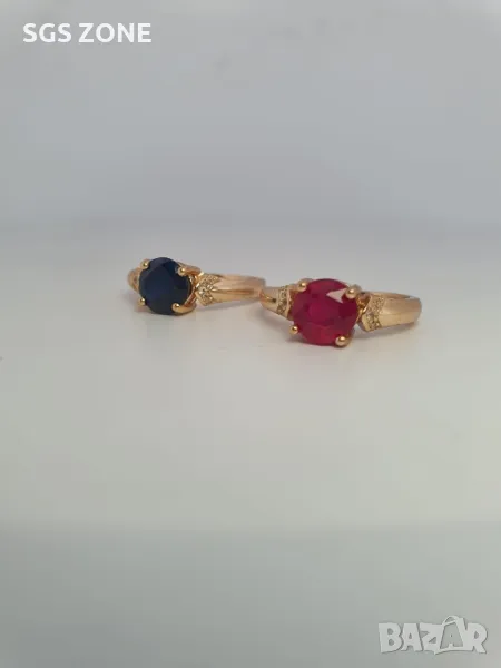 Позлатен Пръстен с Рубин и Сапфир, снимка 1