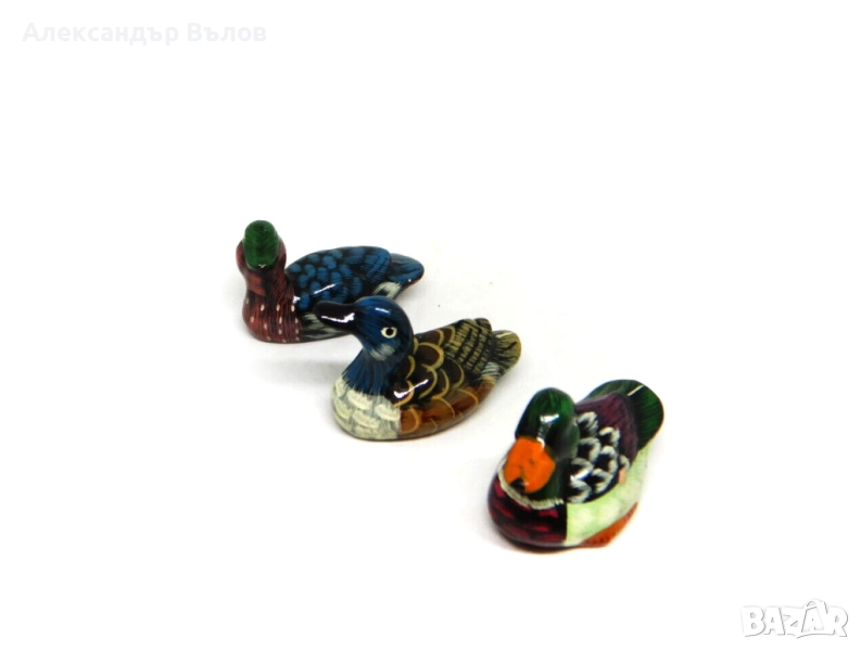 Комплект от 3 стари керамични патета три ръчно рисувани фигурки, снимка 1