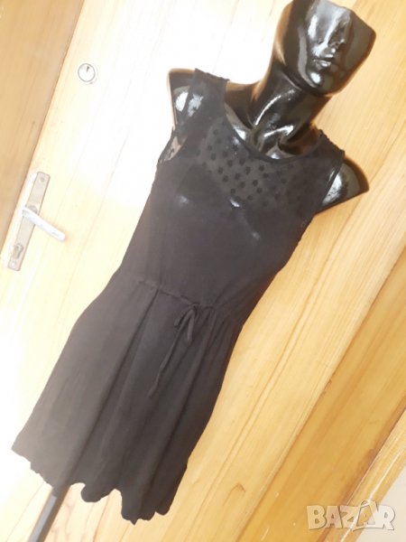 Черна къса разкроена рокля трико и дантела деколте С, снимка 1